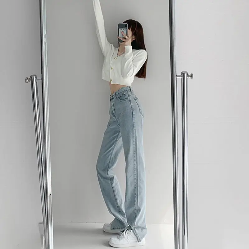 Women\'s Jeans Spring Streetwear High Waist Jeans Wide Leg Long Pants Vintage Femme Casual Baggy Straight Mom Denim Trouser