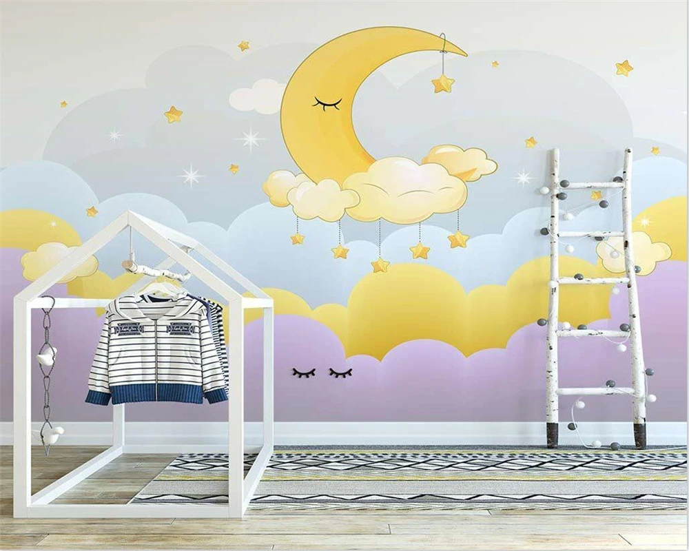 beibehang Customized modern nordic hand-painted cartoon wall papers home decor moon starry children's room background wallpaper