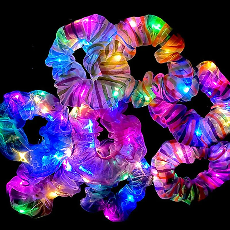 Light Up Hair Scrunchies, Led Scrunchy Hair Bands, Girls Hair Tie Mesh Scrunchie Ponytail, Glow in the Dark Hair Accessories