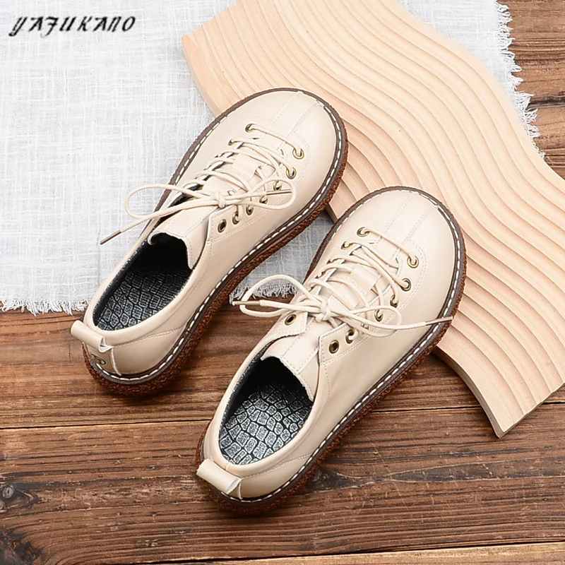 

Mori Thick-Soled College British Lace-Up Women Small Leather Shoes Big Head Doll Shoes Literary Retro Platform Flat Women Shoes