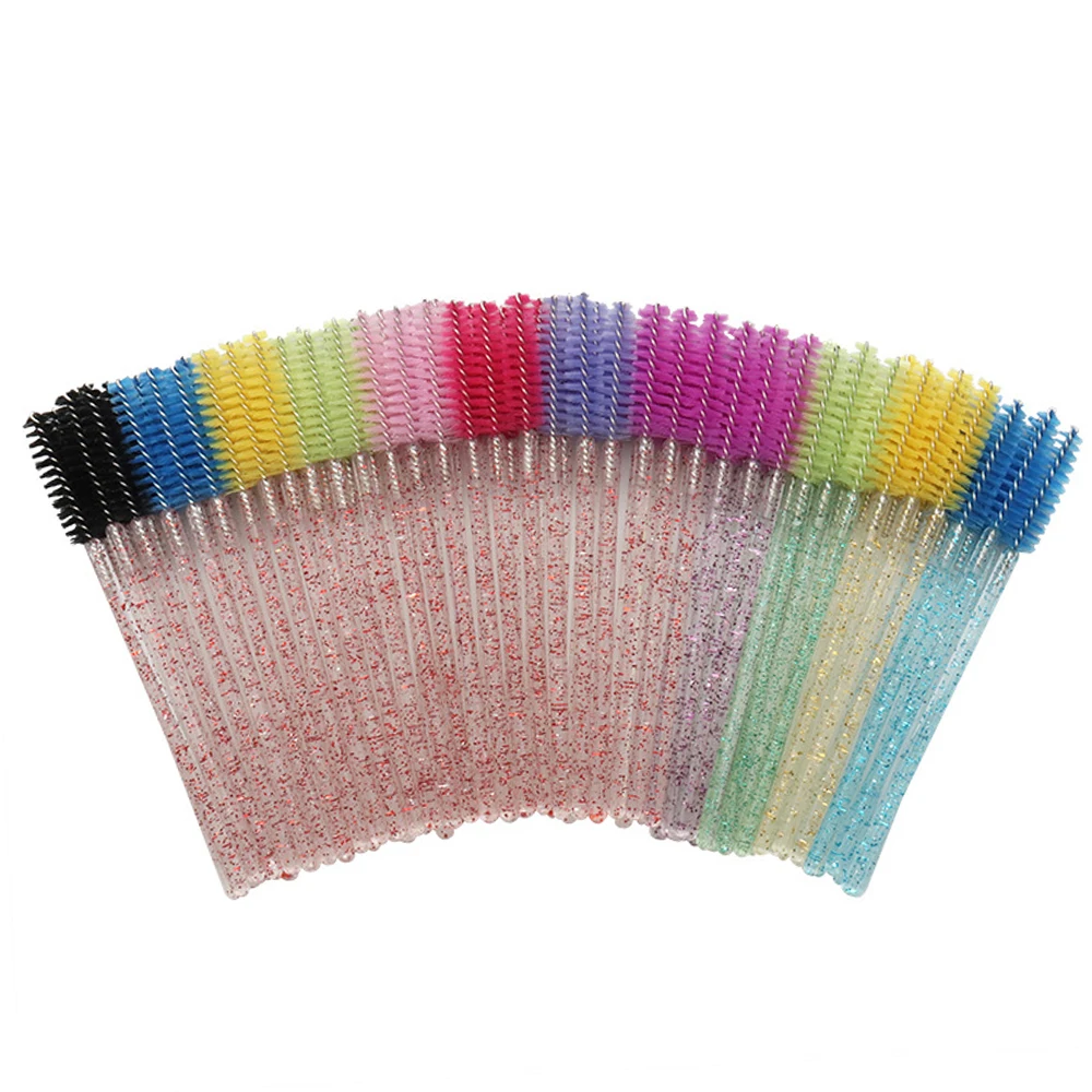 50PCS Disposable Eyelash Brushes Crystal Diamond Handle Mascara Wand Applicator Lashes Eyelash Extension Makeup Tools Cosmetic