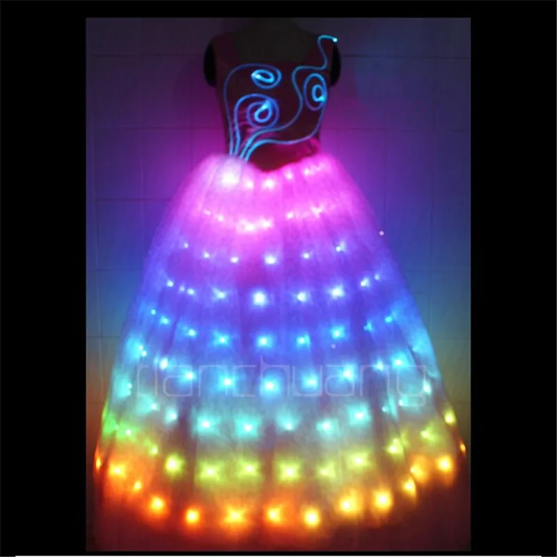 

DMX programmable singer performance led dress full color RGB light women long skirt colorful luminous outfit party birthday wear