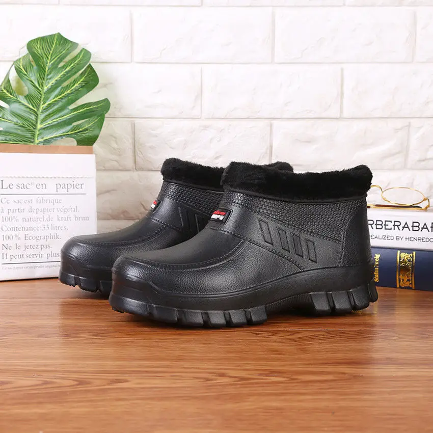 Waterproof and cashmere snow boots  men and women Rain  laundry kitchen hygiene work EVA warm rain  dirt-resistant cotton shoes.