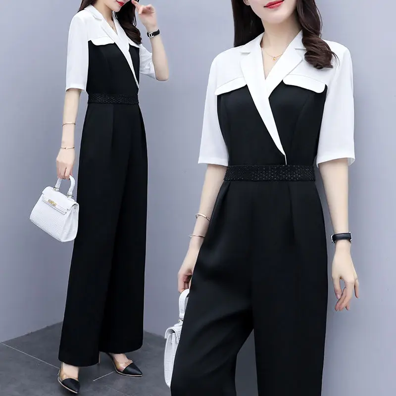 2 piece sets womens outfits for women 2020 casual black Jumpsuit High Waist Wide Leg Pants Suit Office Women's Rompers