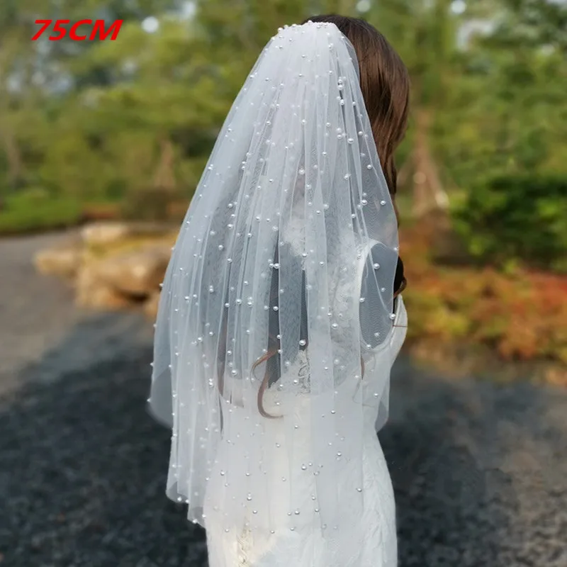 Real Photos White Ivory Long Pearl Veil With Comb Bridal Veil Cathedral Wedding Veil with Pearls Wedding Accessories