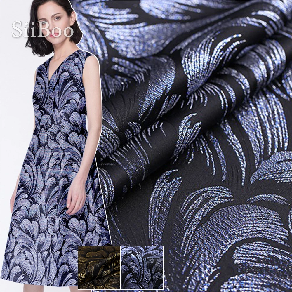 

European feather style high quality metallic jacquard brocade fabric for summer autumn dress trench coat telas tissus SP6104