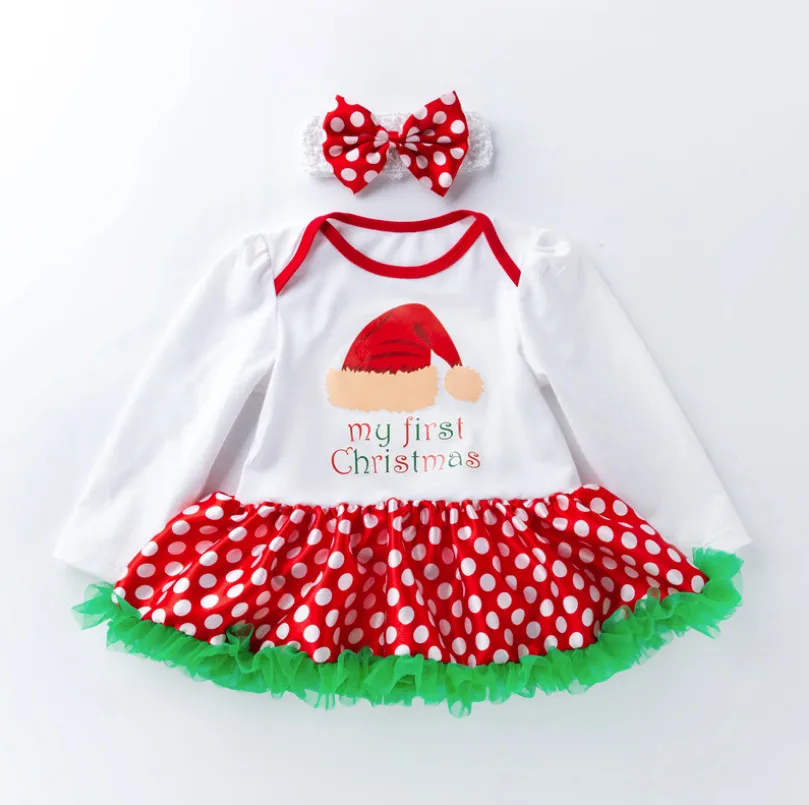 Infant Baby Mädchen 1st Weihnachten Kostüm Santa Claus Strampler mit Polka Dot Tutu Röcke + Schuhe + Stirnband + Socken cosplay Geschenk 0-24M