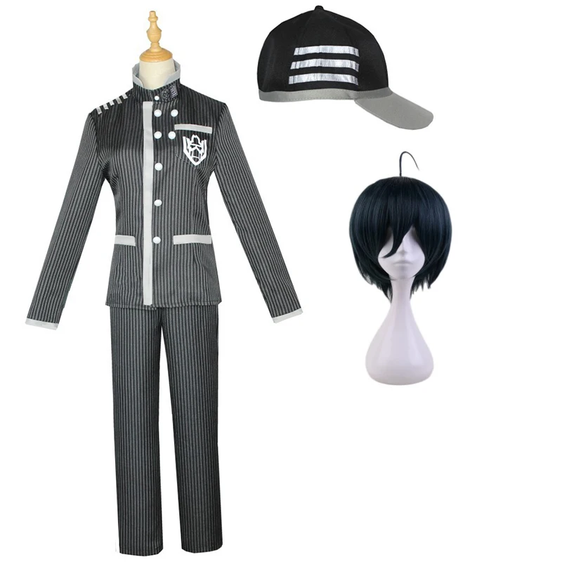 

New Dangan Ronpa Shuichi Saihara Cosplay Black Costume Danganronpa V3 Hat Top Pants Short Wig Halloween Dress School Uniform Men