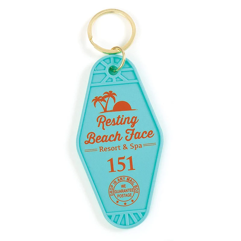 Resting Beach Face Motel Style Keychain in Blue Summer 2020 Resort & Spa Classic Retro Hotel Key Tags