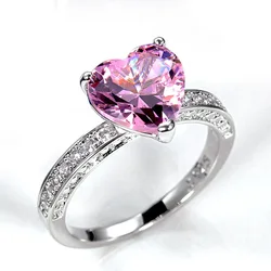 HUAMI New Wedding Ring Valentine's Day Heart-shaped Pink Diamond Zircon Ring Two Colors Available Fashion Ladies Ring Jewelry