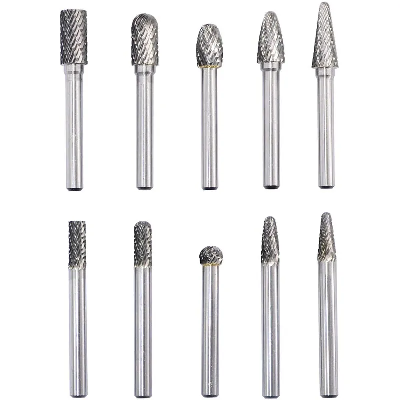 مجموعة نتوءات كربيد مع 1/4 ''عرقوب مزدوج القطع أدوات كهربائية صلبة كربيد التنغستن ملفات دوارة بت لطاحونة القالب الخشب المعدني