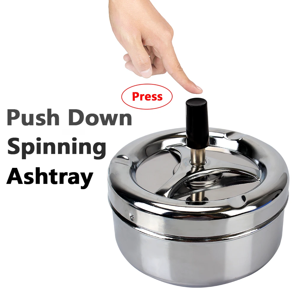 Press Rotating Lid For Home Office Hotel Stainless Steel Spinning Plain Ashtray Cigarette Ash Tray Cigarette Ashtray