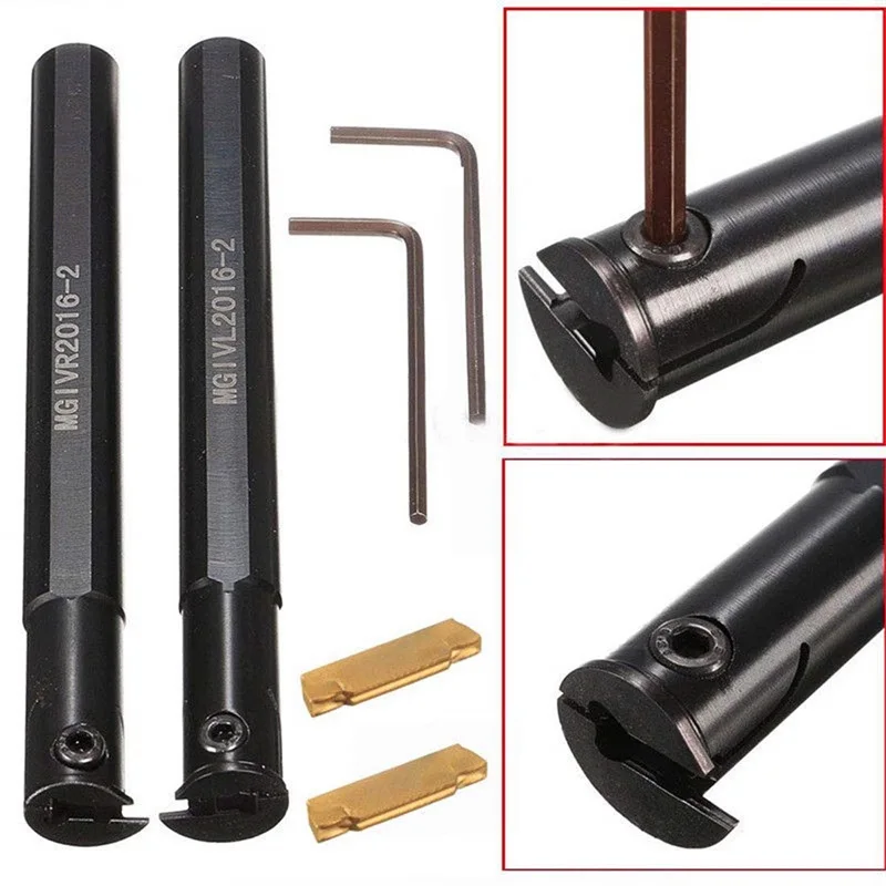 2PCS 5/8 "MGIVR2016-2 MGIVL2016-2 เครื่องกลึงโลหะบาร์เซาะร่องตัดเครื่องมือ 2PCS MGMN200-G NC3020 ใส่