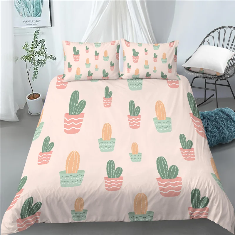 Home Living Luxury 3D Cactus Print 2/3Pcs Soft Duvet Cover and PillowCase Kids Bedding Sets Queen and King EU/US/AU Size