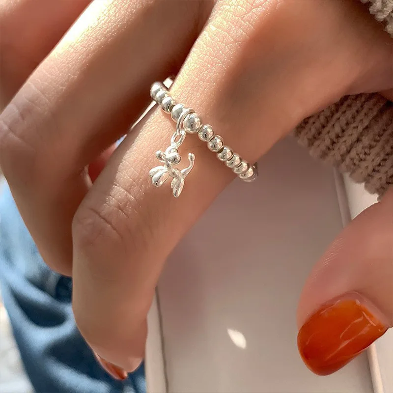 ANENJERY New Fashion Cute Dachshund Dog Adjustable Round Beads Rings For Women Original Fashion Jewelry Party Gifts S-R1180