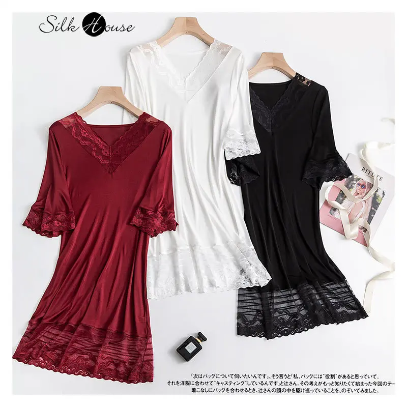 Silk Slip Nightdress Women\'s Summer Sexy Lace Thin Silk Pajamas Women\'s Loose Can Wear Leisure Tops