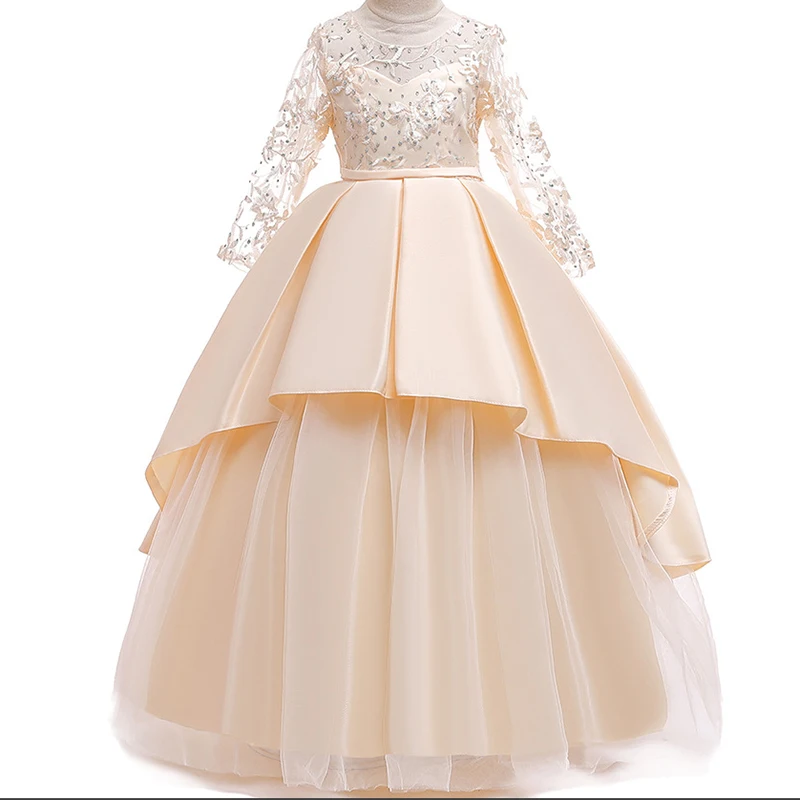 New Baby Girls Baptism Princess Lace Flower Ball Gown Kids Bridemaid Dresses For Girls Wedding Party Dress First Communion Dress