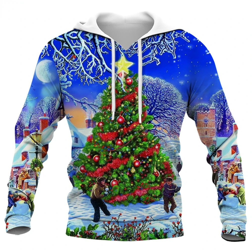 

HX Christmas Hoodies 3D Graphics Christmas Tree Hoodie Casual Pocket Pullovers Tops Harajuku Sweatshirts Men Clothing