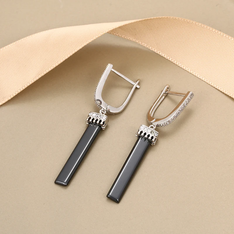 New Women Ceramic Earrings Hyperbole Stainless Steel Rose Gold Geometric Bohemia Black White Crystal Trendy Fashion Jewelry Gift