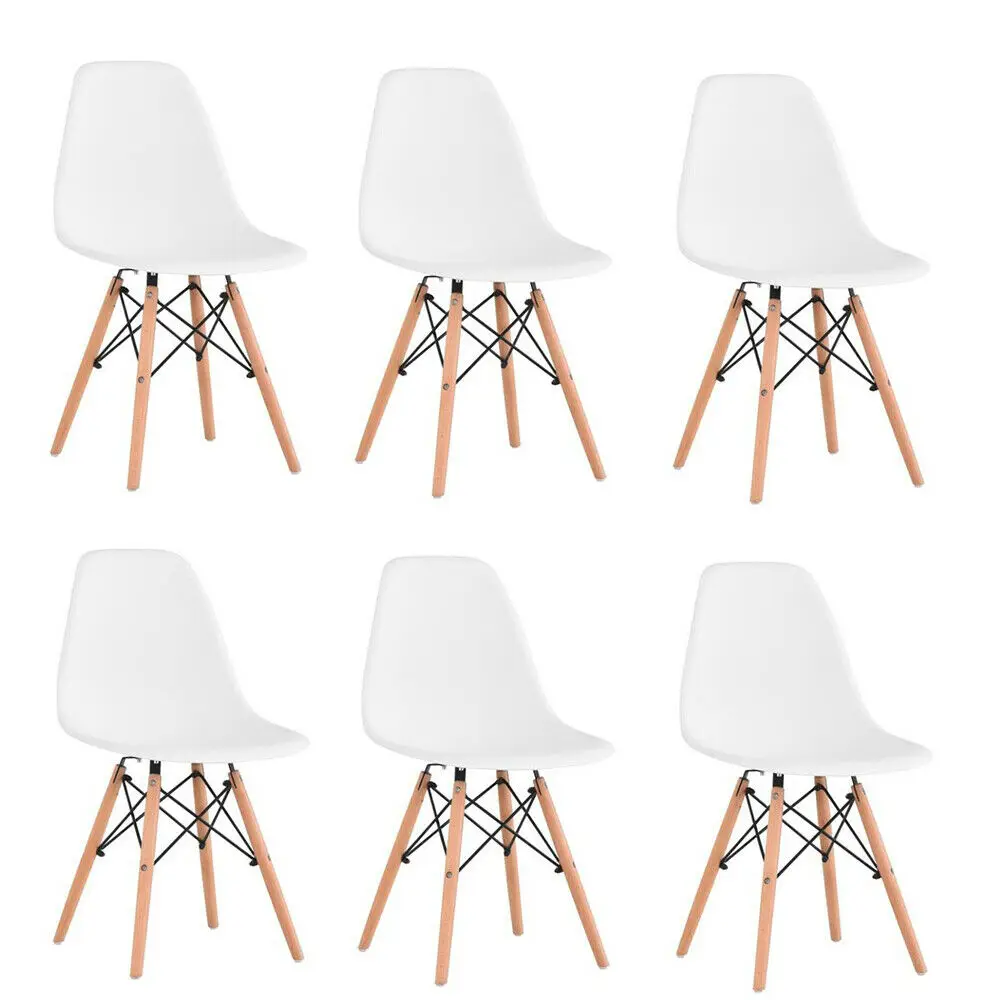 6Pcs/Set Dining Chair Nordic Style Office Chair Plastic Kitchen Chairs Wooden Feet Dining Room Living Room Chairs （White/Black)