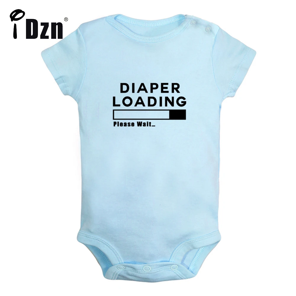 

iDzn Cute Baby Bodysuit Diaper Loading Please Wait Funny Printed Clothing Baby Boys Rompers Baby Girls Short Sleeves Jumpsuit