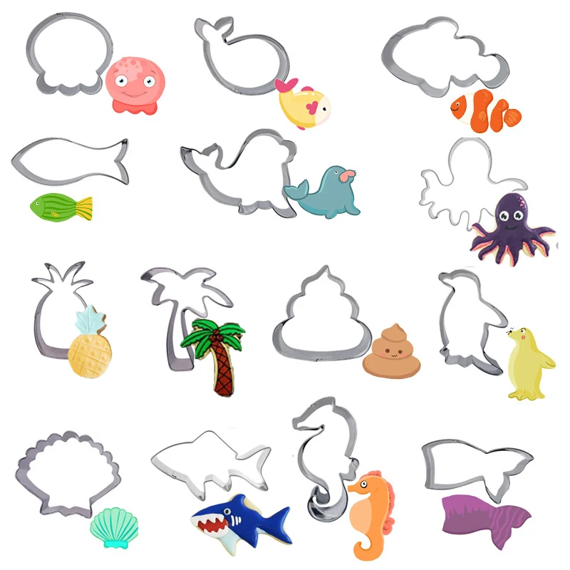 

Shell pineapple poop penguin Octopus Stainless Steel Cookie Cutter Cookware Biscuit Mold Fondant Cake Tools Baking Mold DIY
