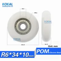 [R0634-10] envío gratis 10 Uds 626zz 1,34 pulgadas rueda de rodillos de rodamiento de diámetro exterior con rodamiento recubierto de POM 6mm * 34mm * 10