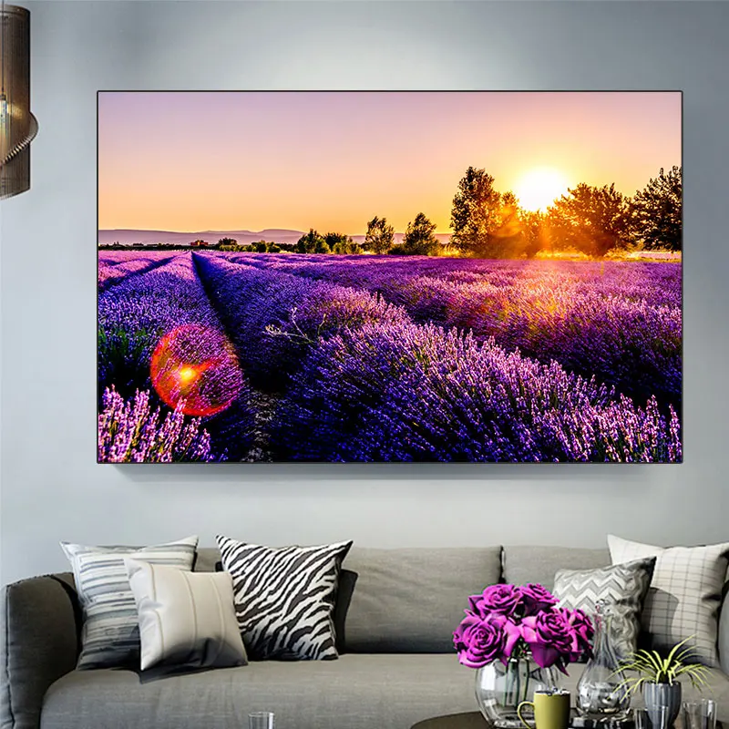 Modern Landscape Pictures Lavender Posters and Prints Purple Flower Canvas Painting for Living Room Home Decor Wall Art Cuadros