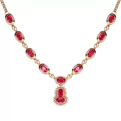 Vintage Real Ruby Pendants Necklace for Women 18K Rose Gold Wedding Luxury Fine Jewelry Designers with Box