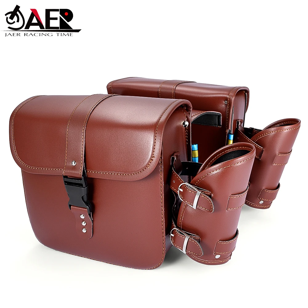 

JAER Pair Universal Motorcycle Saddlebag PU Leather Side Tool Luggage Bags Saddle Bags for Suzuki Honda Kawasaki Yamaha