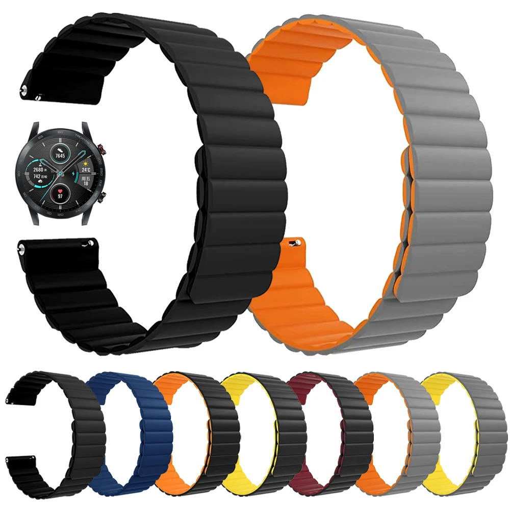 Magnetic Wristband for HONOR Magic 2 42/46mm Strap for HONOR ES/GS Pro Watch Band Soft Silicone Replacement Bracelet 20mm 22mm