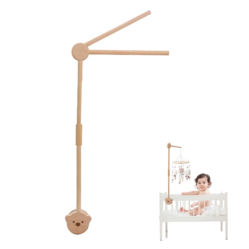 1 Set Baby Houten Bed Bel Beugel Cartoon Beer Mobiele Opknoping Rammelaars Speelgoed Hanger Babybedje Mobiele Hout Speelgoed Houder arm Beugel