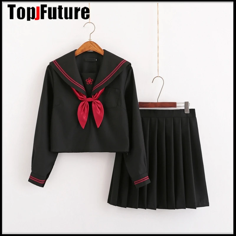 Uniforme escolar japonés con bordado para mujer, traje de chica mala, traje de sailor, traje de clase, top, camisa