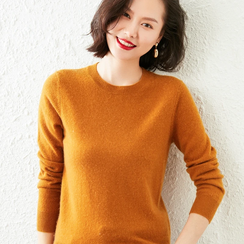 Women\'s O-Neck Goat Cashmere Sweater, 100% Pure Goat, Knitting Pullovers, Female Soft Warm Jumpers, Long Sleeve Cloth, Winter