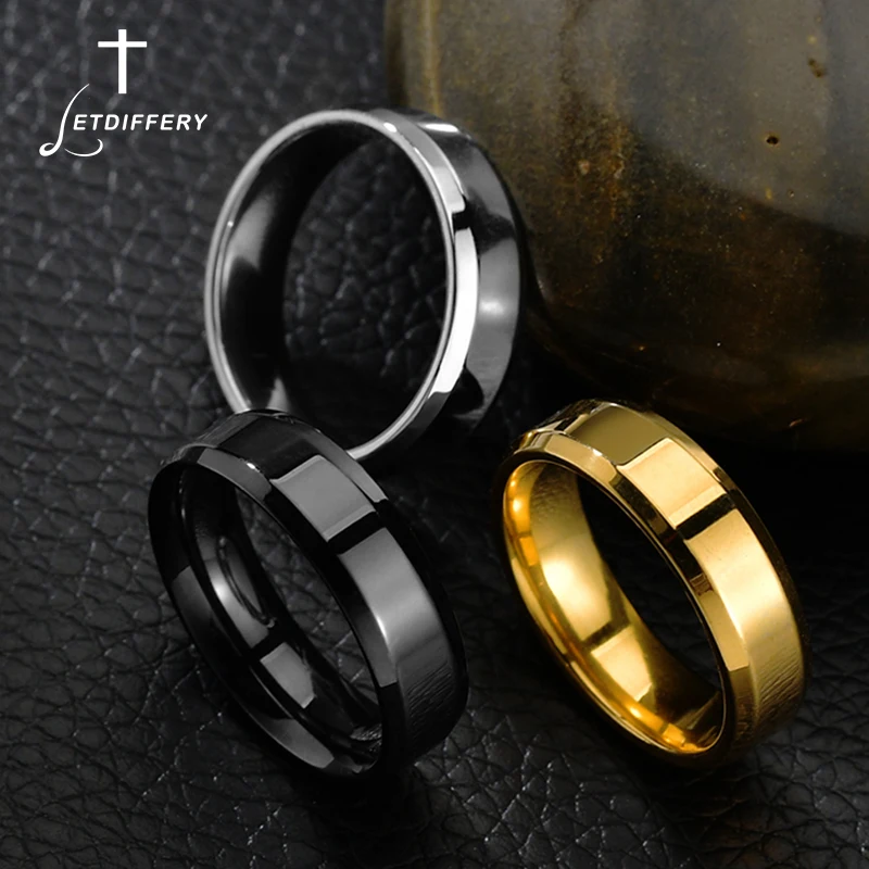 Letdiffery 6mm Simple Women Men Ring Stainless Steel Black Gold Color Charms Rings for Party Dropshipping