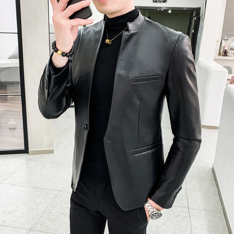 2024 Brand clothing Fashion Men\'s High quality Casual leather jacket Male slim fit business leather Suit coats/Man Blazers S-5XL