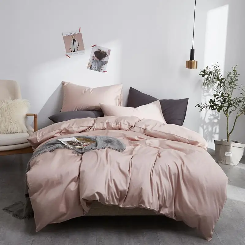 Zijdezachte Pure 600tc Egyptische Katoen Effen Kleur Beddengoed Set Dekbedovertrek + 2 Stuks Kussenslopen Twin Double Queen King Size