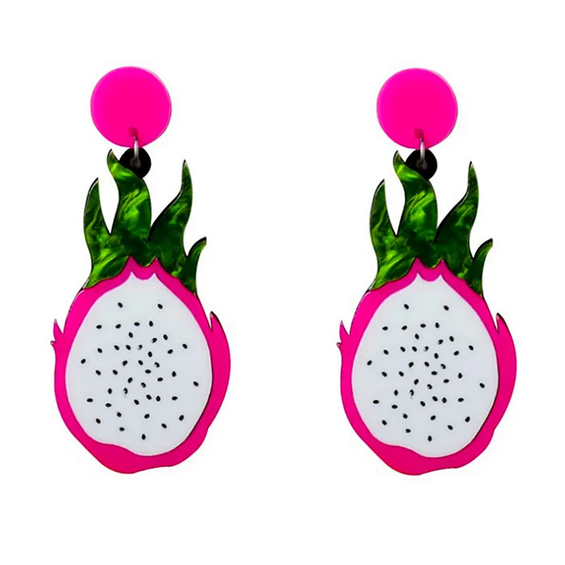 New Funny Pitaya Orange Acrylic Drop Earrings for Women Creative Fruit Glitter Powder Long Dangle Earrings Fashion Jewelry Gifts