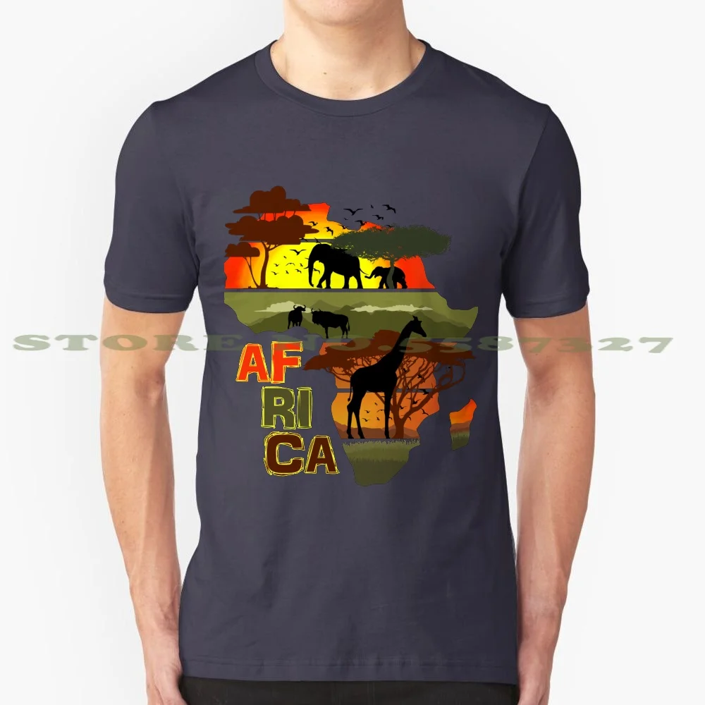 Africa 100% Cotton T-Shirt Africa African History Month Black Elephant Safari Sunset Nature Wild Djungle Map Forest Giraffe