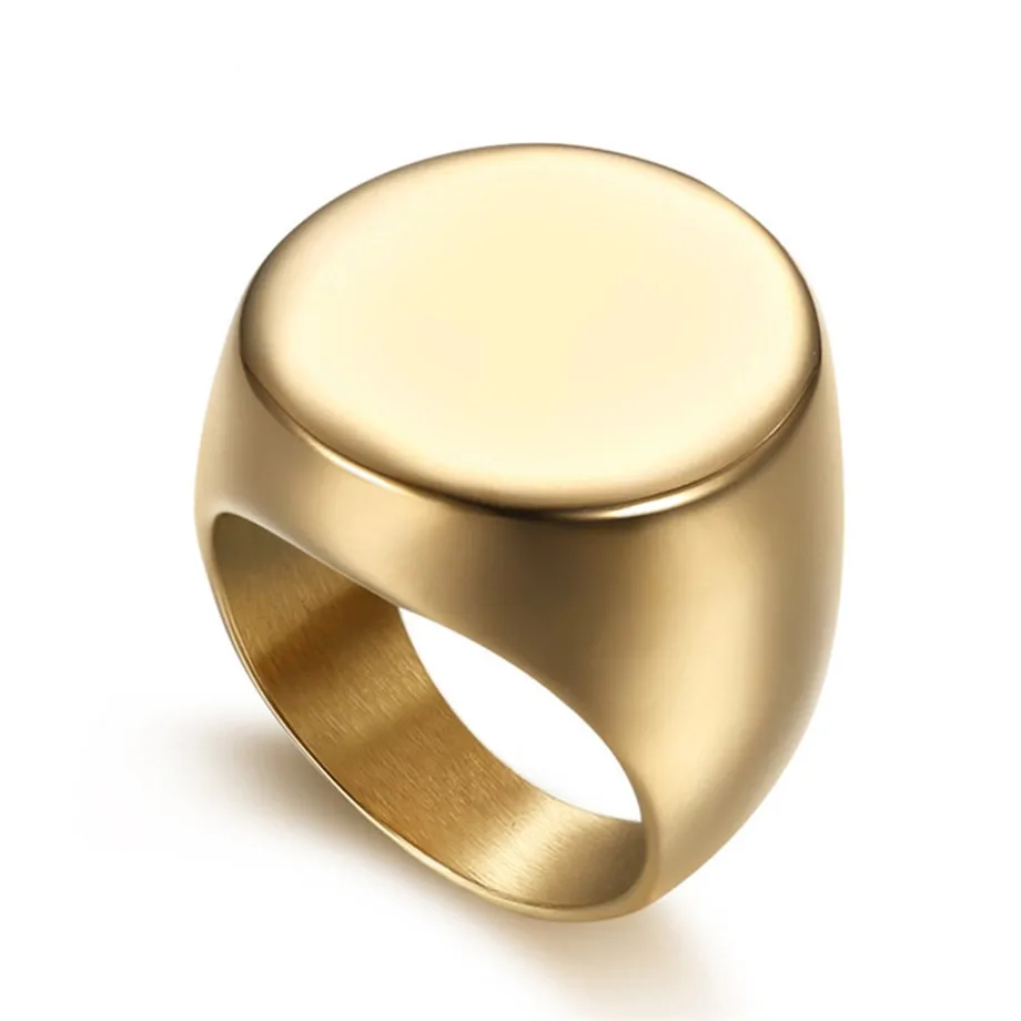 

2020 New Fashion Gold Color Large Rings for Men Party Jewelry Big Round Cocktail Ring 316L Titanium Stainless Steel Anillos Homb