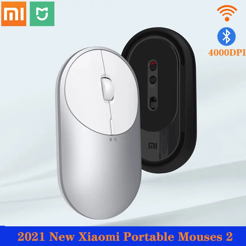 Original Xiaomi Mi Portable 2 Mouse Optical  Wireless Bluetooth 4.2 RF 2.4GHz 4000DPI Adjustable Dual Mode Connect for Laptop pc