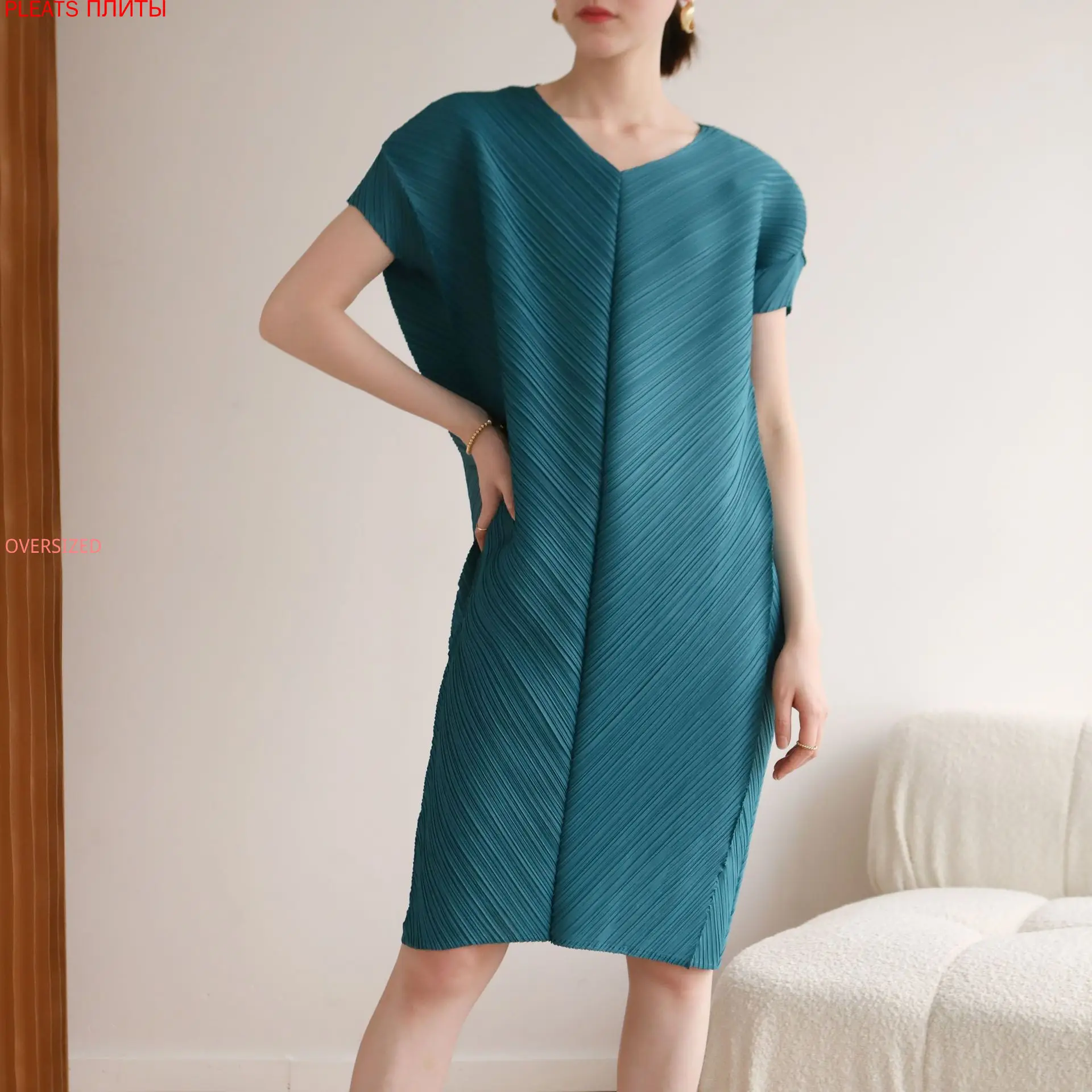 

Miyake Pleated Loose Dress, V-Neck Robes, Fashion, Personality, Summer, New Arrivals