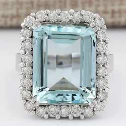 Luxury Women Light Blue Princess Cut Zircon Rings for Wedding Engagement Promise Bridal Ring Set Jewelry