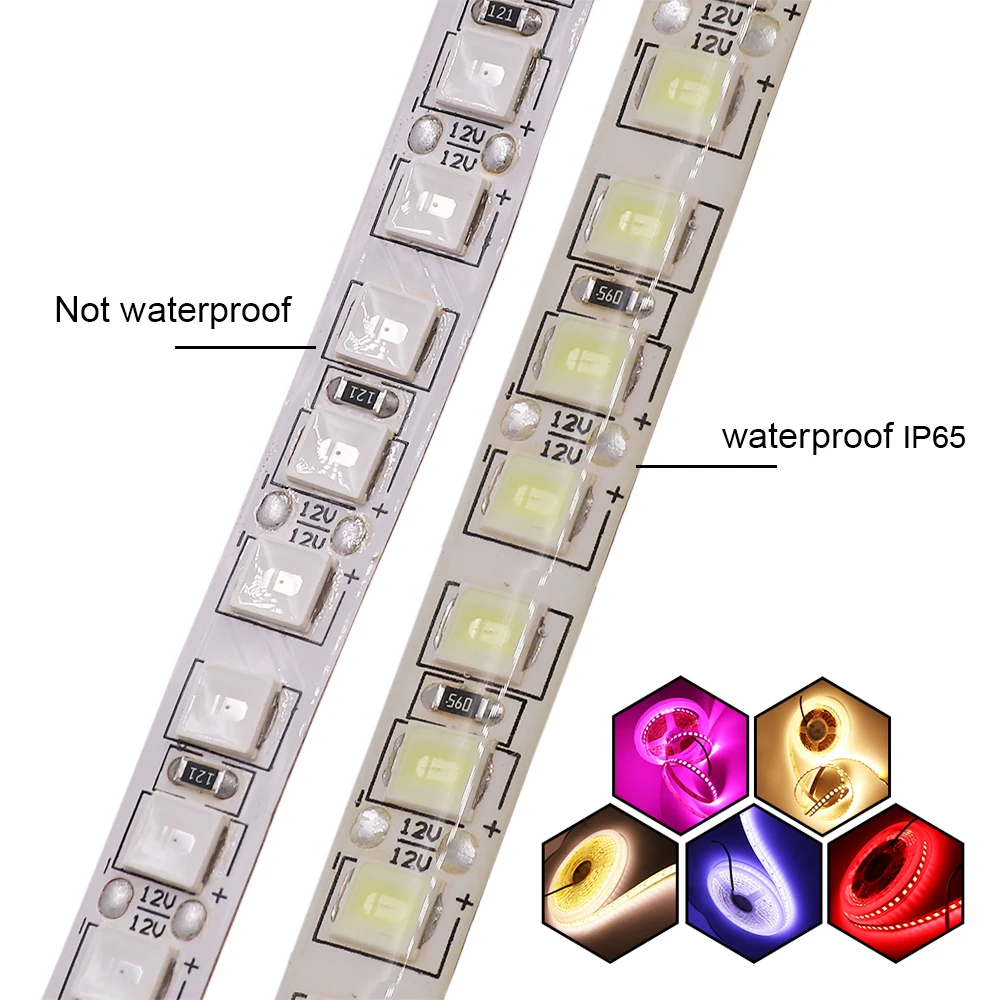 Impermeável LED Strip Light para decoração de casa, fita flexível, RGB, SMD, 120, 60, 240LED, 5630, 9 cores, 12V, 5m, 5054, 5050, 2835