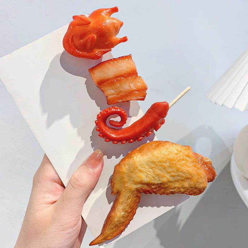 20pcs Cute Funny Fashion Women Girls Mini Simulation Barbecue Ribs Shrimp Chicken Wings Food Hair Clip Hairpin Girl  Halloween