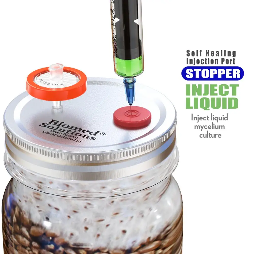 NEW 6pcs Liquid Culture Lids - Autoclavable Wide Mouth Jar Lids with Heavy Duty Injection Port for Mushroom Cultivation