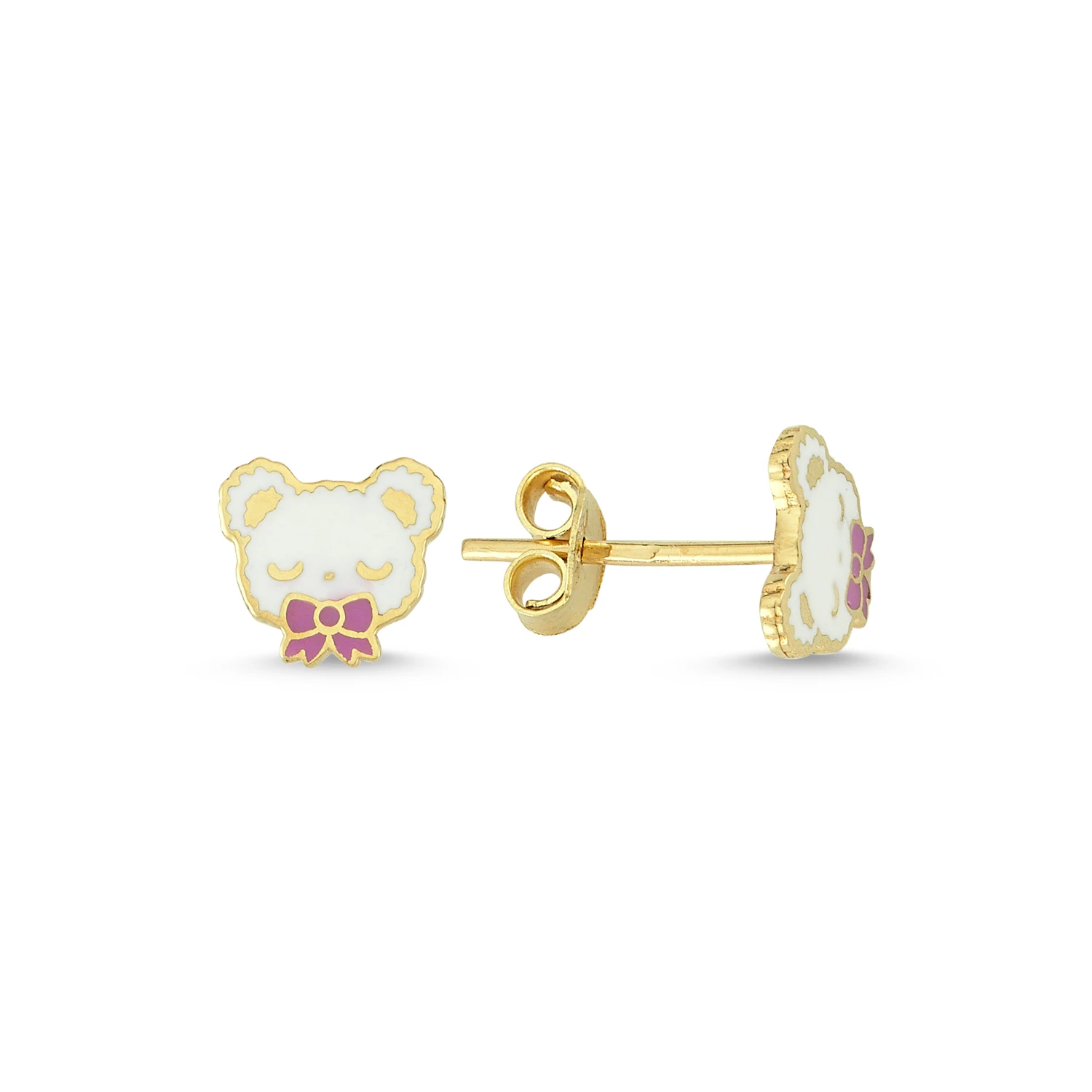 

14K Real Gold Enamel Mini Panda Baby Children Stud Earrings