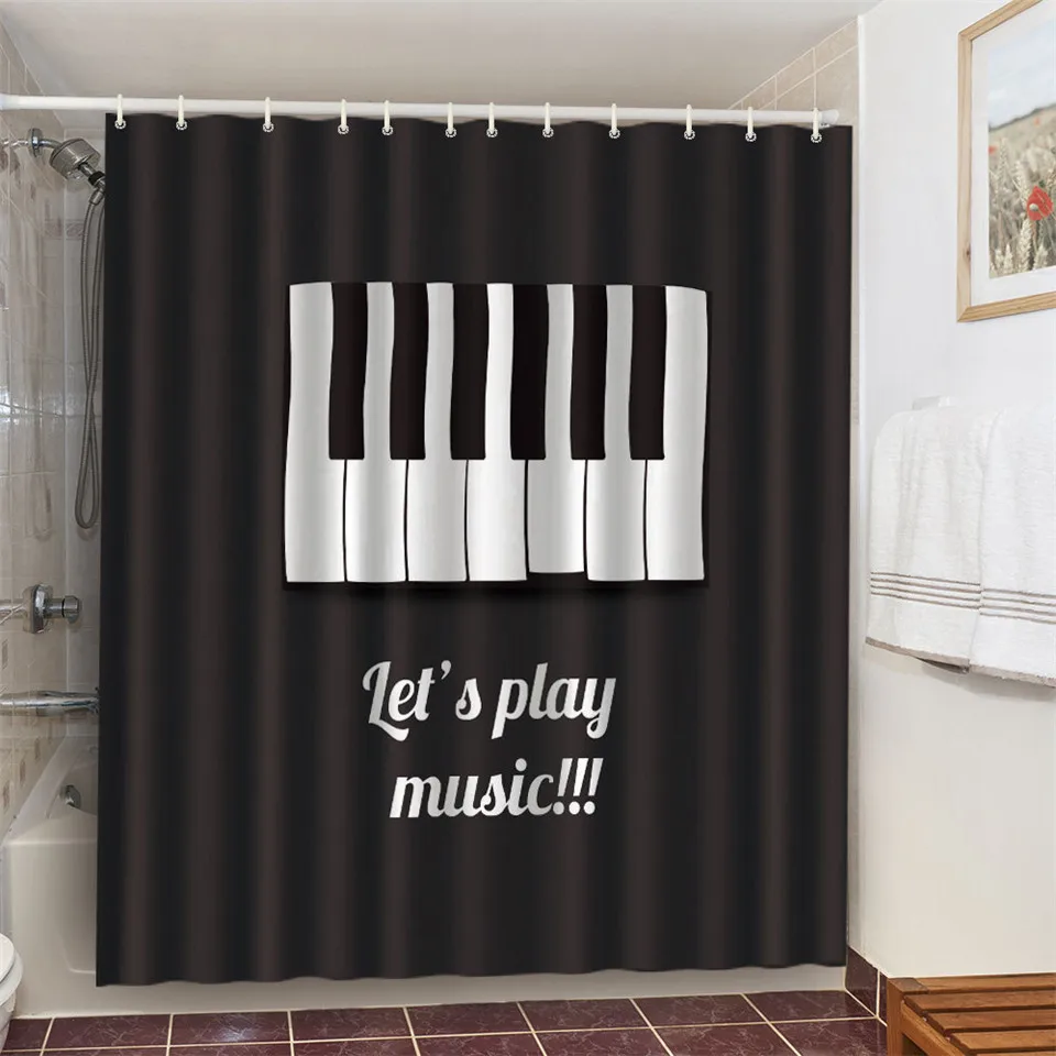 Piano Keys Shower Curtain Waterproof Polyester Fabric Music Lovers Bathroom Curtains with 12pcs Hook Ring douche gordijn zasłony