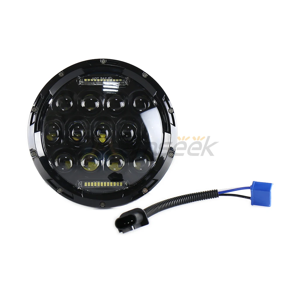 1Pcs 7 Inch 75W LED Headlight for Harley Yamaha Honda Motorcycle High Low Beam DRL Lamp Halo Headlamp Round Black