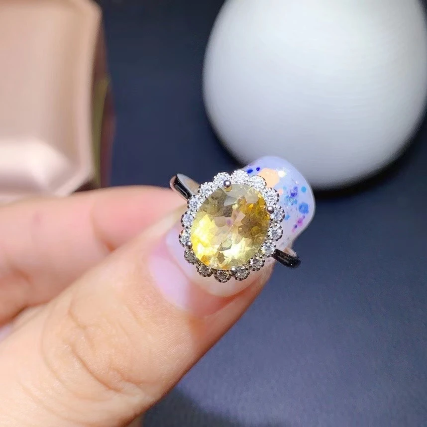 

KJJEAXCMY fine jewelry 925 sterling silver inlaid Citrine Women's luxury oval flower adjustable big gem ring support detection